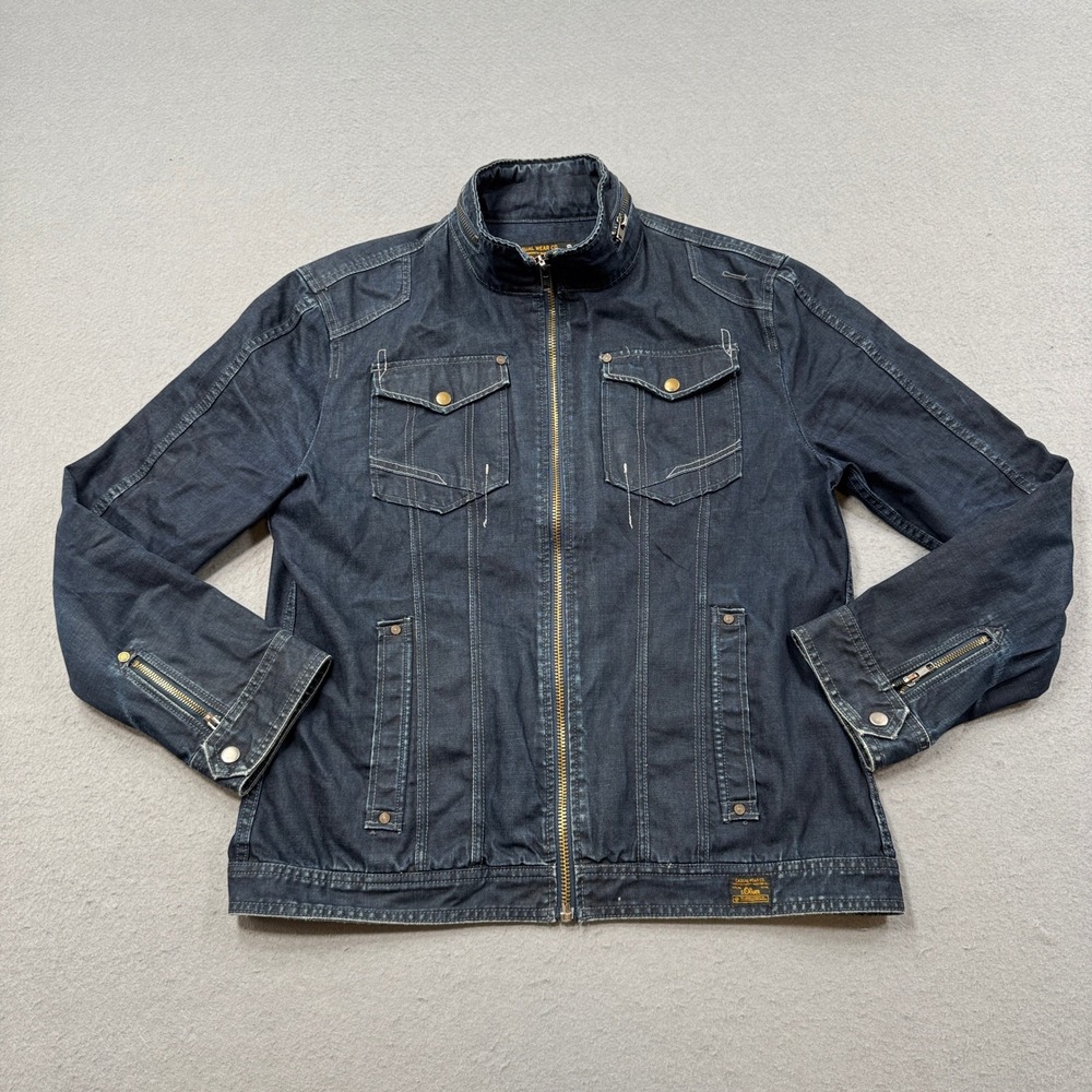 Vintage S.Oliver Denim Jacket Women's Large Dark Blue Zip Up Utility Motorcycle